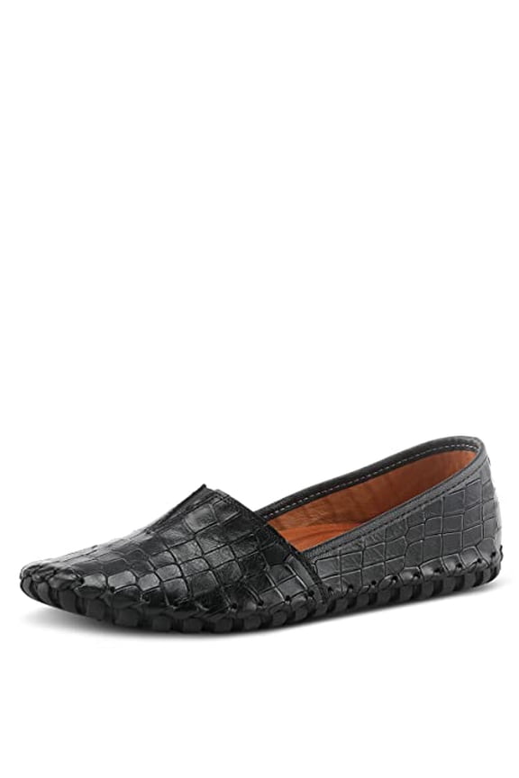 Kathaleta-Croco Shoes for Women - Ladies Leather Booties with Rubber Outsole - Comfortable Slip-On Flat Shoes for Womens