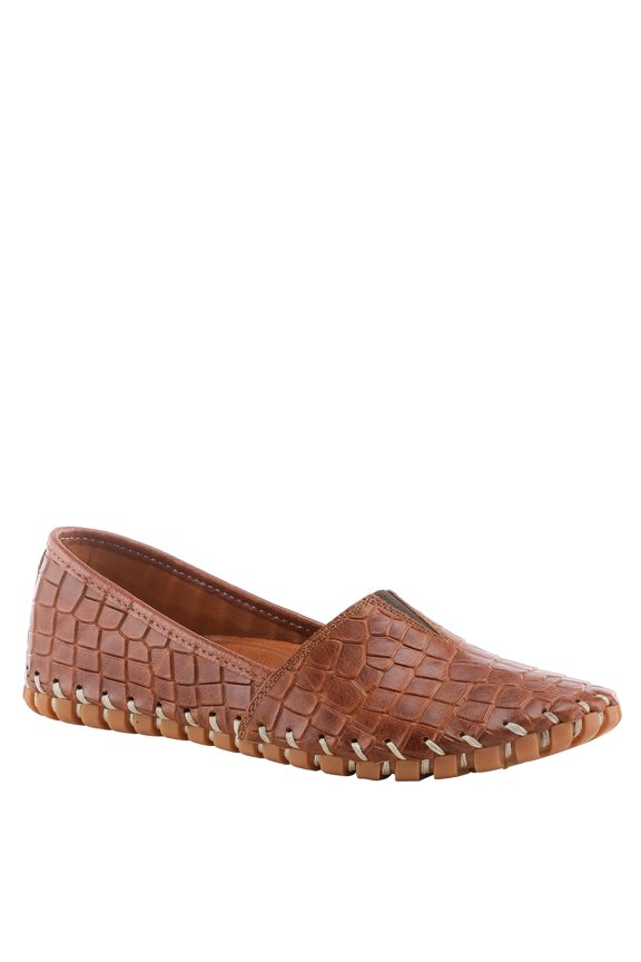 Kathaleta-Croco Shoes for Women - Ladies Leather Booties with Rubber Outsole - Comfortable Slip-On Flat Shoes for Womens