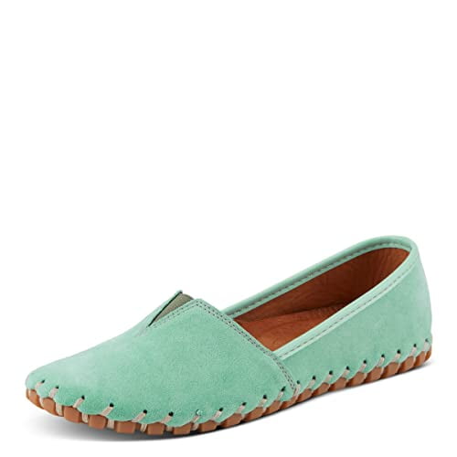 Spring Step Women's Kathaleta Premium Leather Slip-On Moccasin Shoes – Comfortable Flat Ladies Shoes with Removable Insole, Rubber Sole & Elegant Stitch Detailing