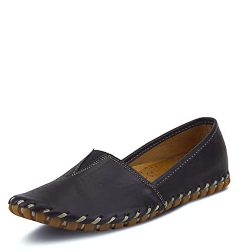 Spring Step Women's Kathaleta Premium Leather Slip-On Moccasin Shoes – Comfortable Flat Ladies Shoes with Removable Insole, Rubber Sole & Elegant Stitch Detailing