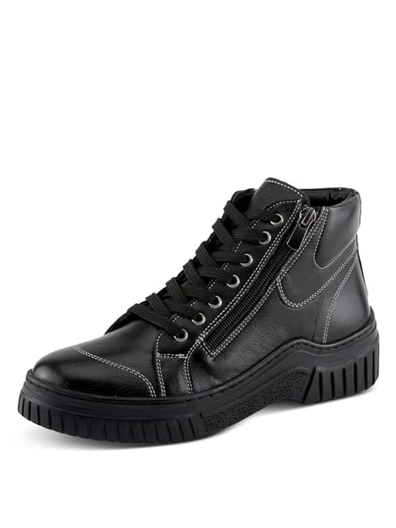 Women's LOEVA High-Top Sneakers with Stylish Zipper, Premium Leather, and Faux Fur Lining