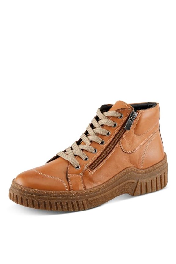 Women's LOEVA High-Top Sneakers with Stylish Zipper, Premium Leather, and Faux Fur Lining