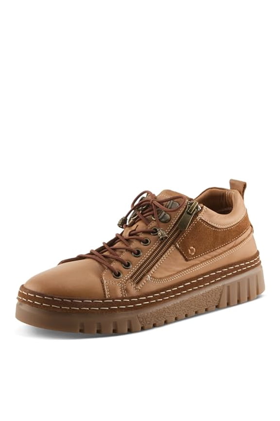 Women's Lauria Leather & Suede Casual Shoes–Lace-Up Zip Sneakers with Arch Support, Removable Insole & Thick Rubber Sole–Stylish All-Day Comfort