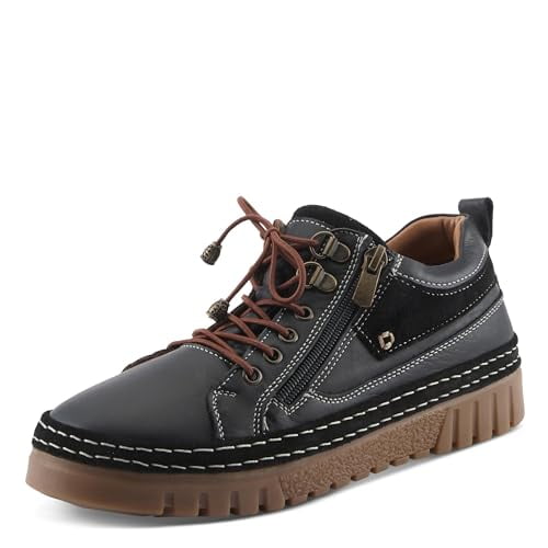 Spring Step Women's Lauria Leather & Suede Casual Shoes–Lace-Up Zip Sneakers with Arch Support, Removable Insole & Thick Rubber Sole–Stylish All-Day Comfort