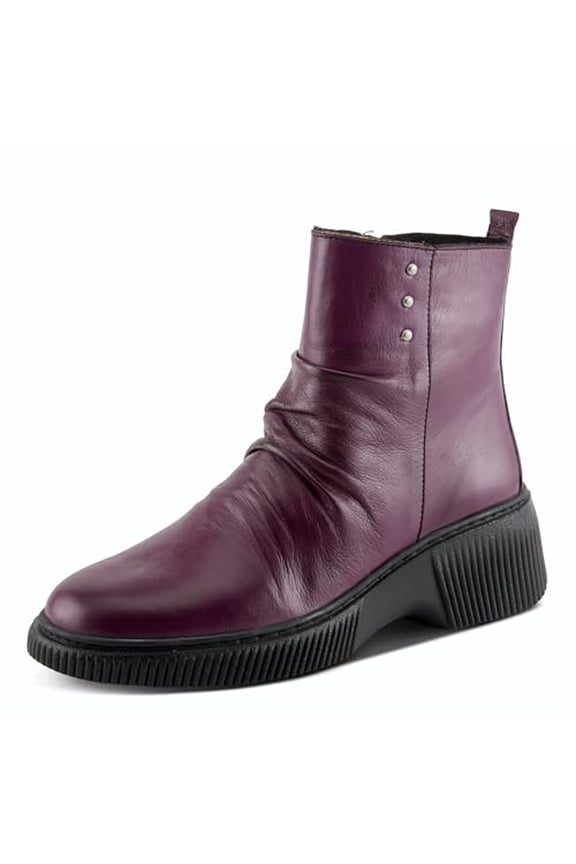 Women's NAYANA Booties with Ruching Leather, Metal Rivets, and Removable Insoles