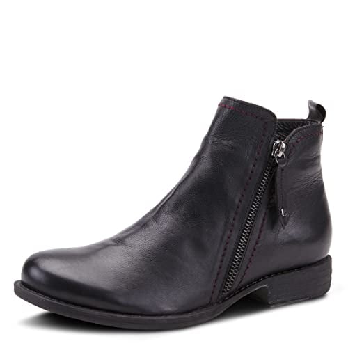 Spring Step Oziel Waterproof Leather Ankle Boots for Women | Women Shoes with Decorative Zipper, Adjustable Lace Up Closure and Chunky Flat Heel