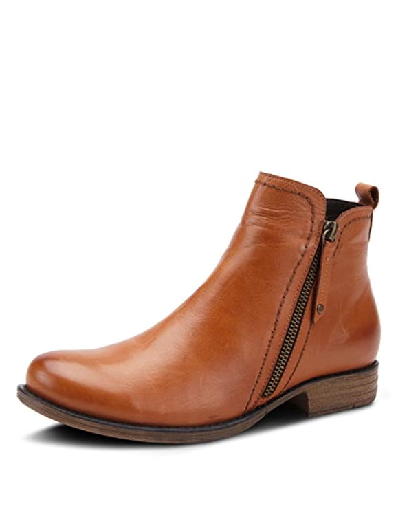 Oziel Waterproof Leather Ankle Boots for Women | Women Shoes with Decorative Zipper, Adjustable Lace Up Closure and Chunky Flat Heel