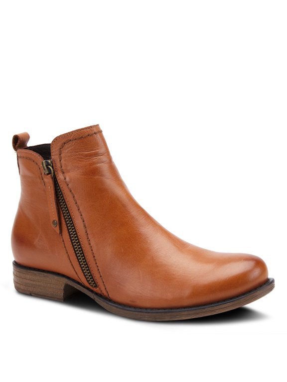 Oziel Waterproof Leather Ankle Boots for Women | Women Shoes with Decorative Zipper, Adjustable Lace Up Closure and Chunky Flat Heel