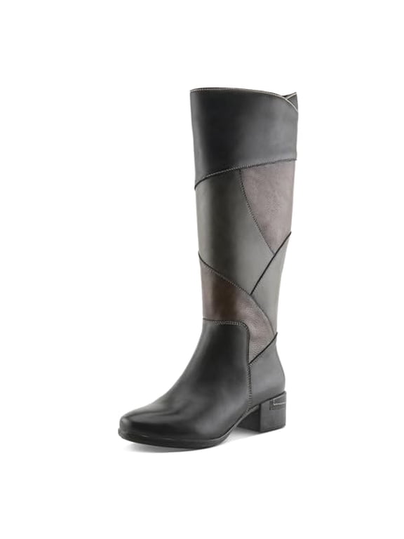 Women’s PATCHWORK Tall Boot – Multi-Color Leather Knee-High with Stacked Heel