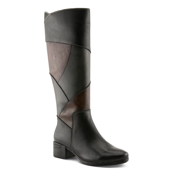 Spring Step Women’s PATCHWORK Tall Boot – Multi-Color Leather Knee-High with Stacked Heel
