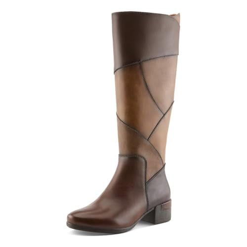 Spring Step Women’s PATCHWORK Tall Boot – Multi-Color Leather Knee-High with Stacked Heel