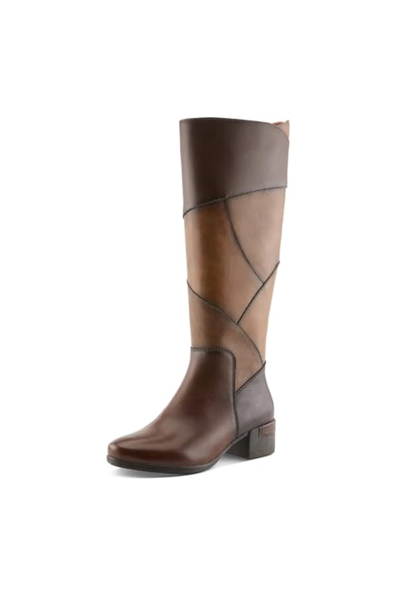 Women’s PATCHWORK Tall Boot – Multi-Color Leather Knee-High with Stacked Heel