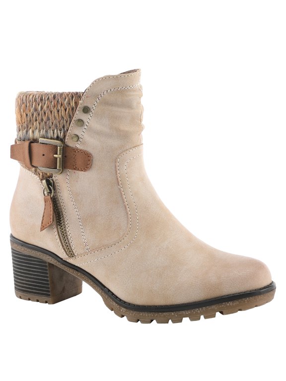 Relife Style Rene Knee High Ankle Boots for Women | Shoes for Women with Zipper Closure, Sweater Knit Cuff and Faux Fur Insole