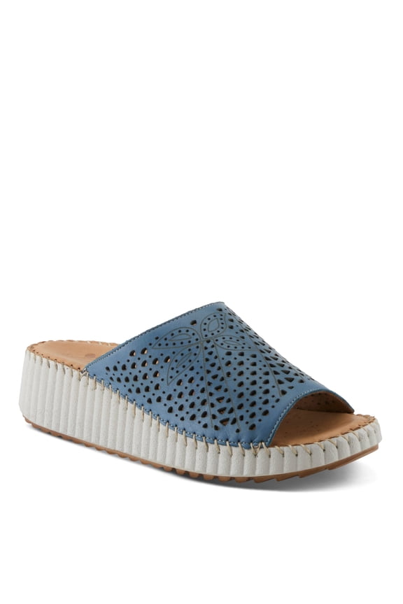 Women's RHYDIAN Slip-On Leather Wedge Sandals – Perforated Flower Design, Cushioned Footbed, Made in Turkey