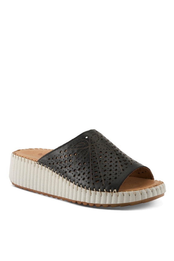 Women's RHYDIAN Slip-On Leather Wedge Sandals – Perforated Flower Design, Cushioned Footbed, Made in Turkey