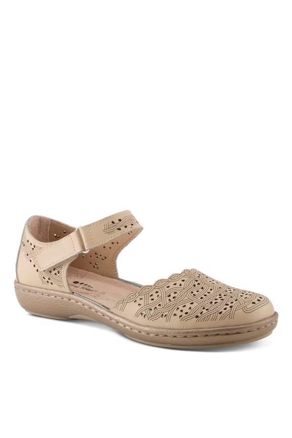 Women's SABRIYE Leather Mary Jane Shoes – Laser-Cut Design, Adjustable Hook-and-Loop Closure, Padded Comfort, Flexible Sole