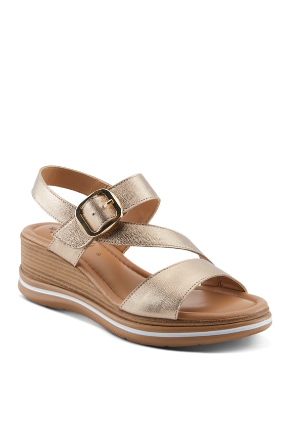 Women's TALIAH Leather Hook-and-Loop Sandals – Italian Craftsmanship, Faux Wood Wedge, Chic Textured Design, 3-Inch Heel