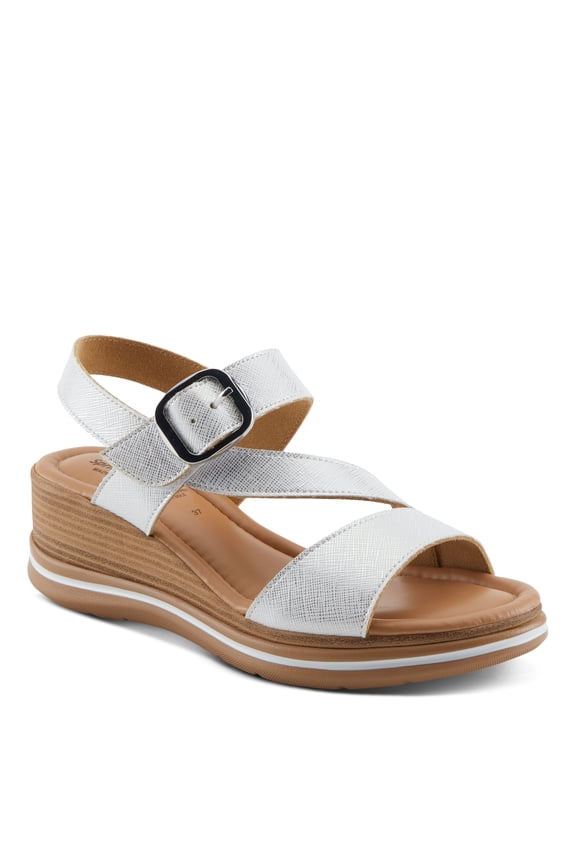 Women's TALIAH Leather Hook-and-Loop Sandals – Italian Craftsmanship, Faux Wood Wedge, Chic Textured Design, 3-Inch Heel