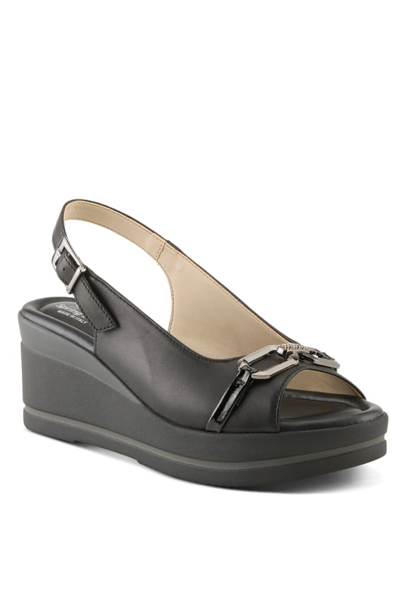 Women's TAMRA Leather Wedge Sandals – Italian Craftsmanship, Bit Décor, Cushioned Footbed, Adjustable Buckle Strap Leather Wedge Sandals