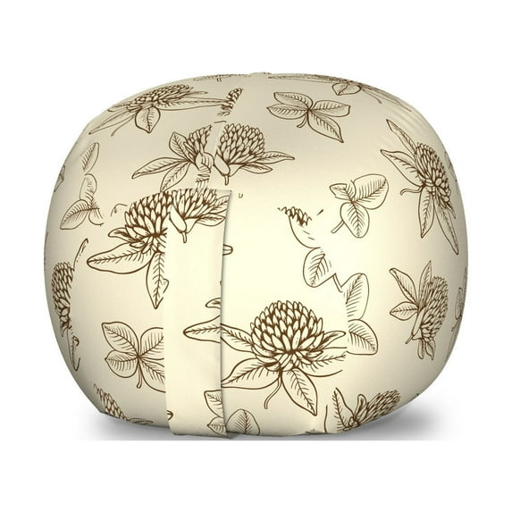Spring Storage Toy Bag Chair, Clover Flower Branches Gardening Summer Blossoms Yard Essence Nature Illustration, Stuffed Animal Organizer Washable Bag, Large Size, Cream Brown, by Ambesonne