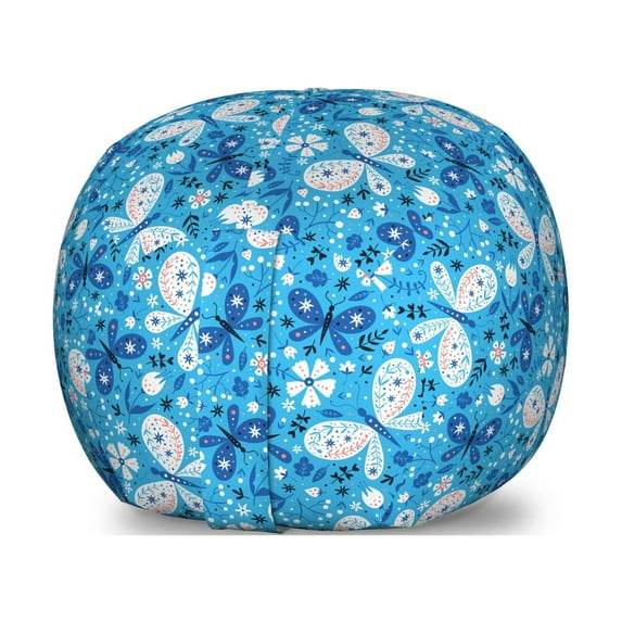 Spring Storage Toy Bag Chair, Nature Design Butterflies and Flowers Pattern, Stuffed Animal Organizer Washable Bag, Small Size, Azure Blue Coral, by Ambesonne