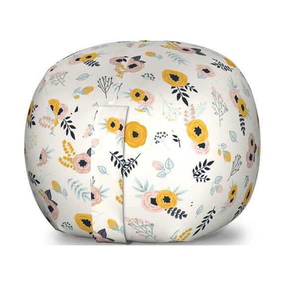 Spring Storage Toy Bag Chair, Pastel Tone Romantic Nature Print with Abstract and Modern Floral Elements, Stuffed Animal Organizer Washable Bag, Small Size, Eggshell Multicolor, by Ambesonne