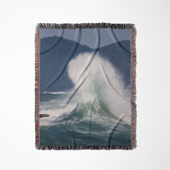 Spring Storm, Breaking Waves, Cape Kiwanda Sp, Oregon Coast, Usa, Woven Blanket