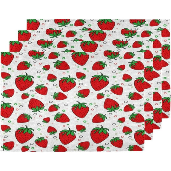 Spring Strawberries Placemats Set of 4 Table Mats Washable Placemat Waterproof Place Mats for Party Home Dining Table Decor 18x12 in