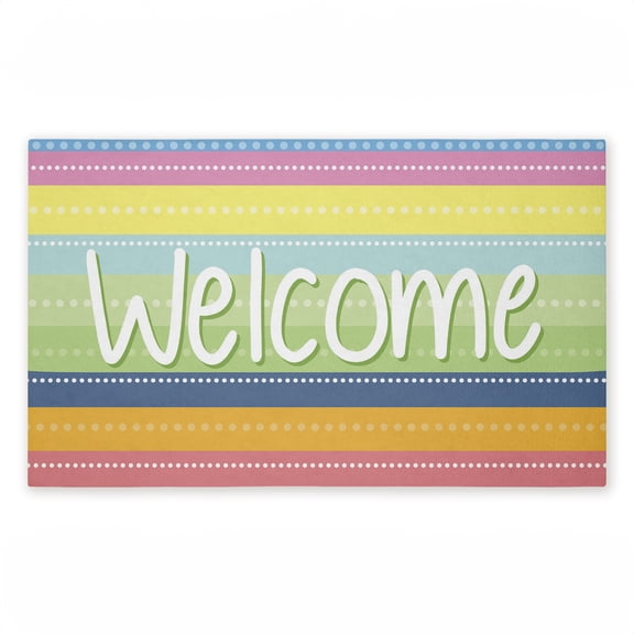 Spring Striped Welcome Printed Outdoor Door Mat, design by Emily Cromwell, 18"x30"