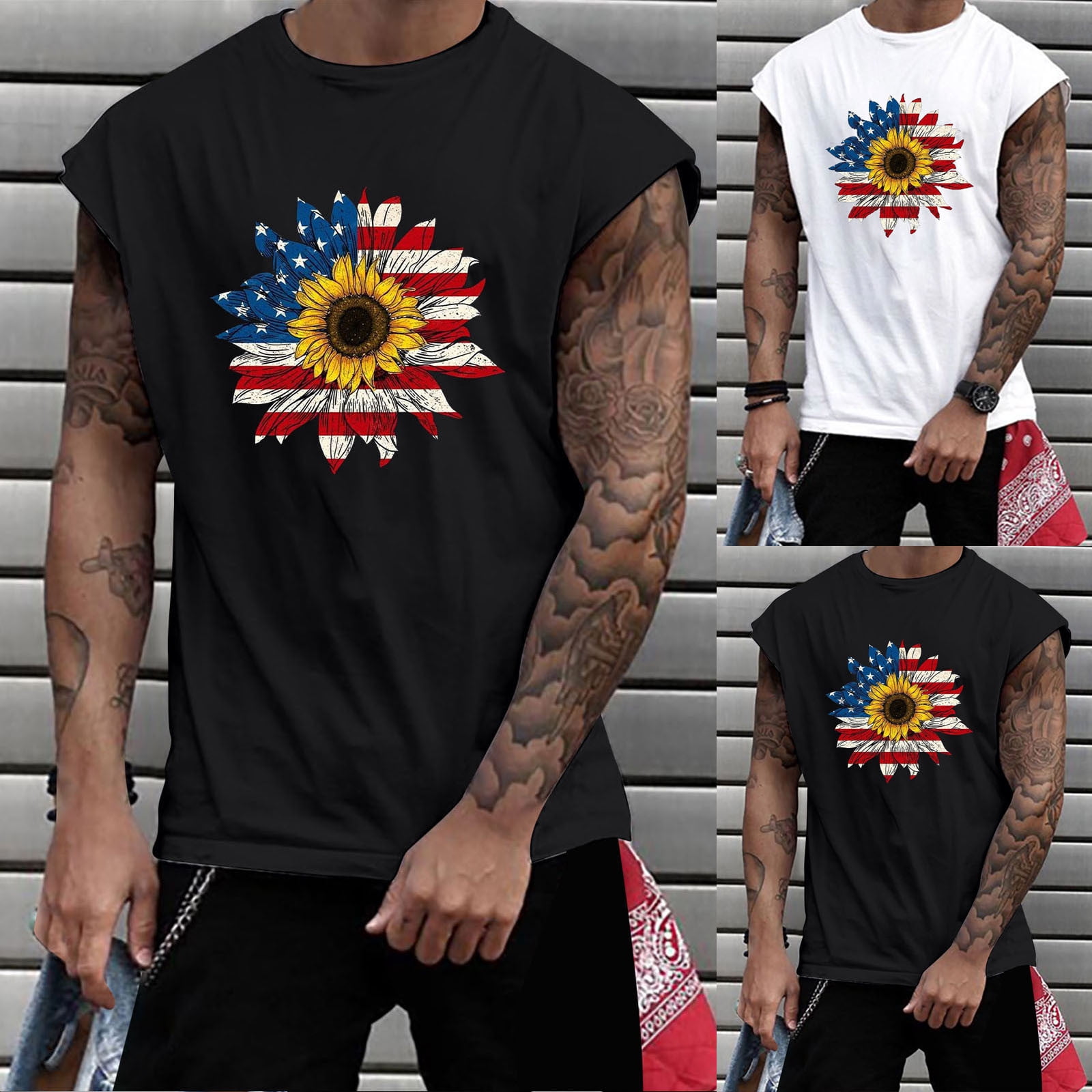Spring Style POROPL Men Big And Tall Tank Top Black Summer Independence