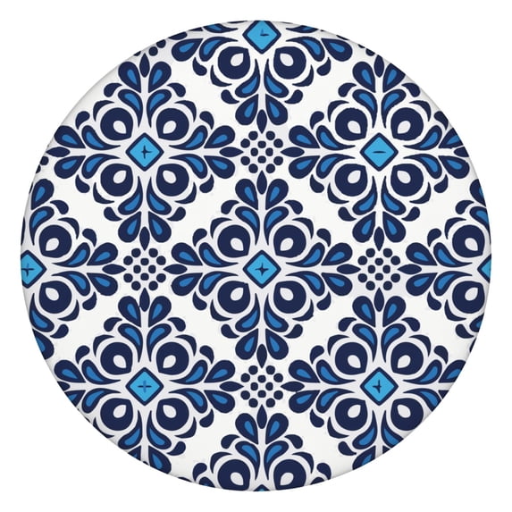 Spring Style Round Tablecloth with Elastic Fit and Floral Design, Reusable Water-Resistant Polyester, Fits 44-52 Inch Tables