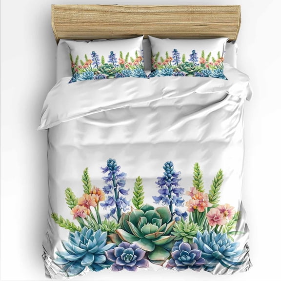 Spring Succulent King Size Comforter Set, Retro Watercolor Plant Soft Bedding for All Seasons, 4 Pcs Bed Set with 1Comforter (90"x106") ,1 Sheet(94"x116"), 2 Pillowcases (19"x35")