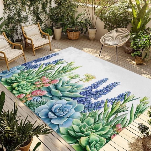 Spring Succulent Outdoor Rug 3x5 Ft - Reversible Patio Rug Outdoor Camping Rugs, Tropical Botanical Seasonal Summer Washable Indoor Outdoor Area Rugs, Non-Slip Outdoor Carpet Runner for Deck/Porch