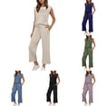 thumbnail image 1 of Spring Summer 2 Piece Lounge Sets For Women Sleeveless Crew Neck Top Wide Leg Pants Travel Beach Vacation Outfits Solid Tracksuits, 1 of 7