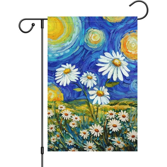Spring Summer Abstract Painting Daisies Starry Sky Double Sided Garden Flag 28x40 inch es, Home Outdoor Yard House Lawn Garden Flag Decoration