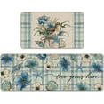thumbnail image 1 of Spring Summer Anemone Flower Kitchen Rugs Set of 2, Beach Coastal Sandpiper Mason Jar Conch Kitchen Mats Decor, Blue Plaid Farmhouse Floor Door Mat Home Decorations -17x30 and 17x47 Inch, 1 of 1