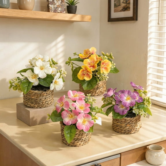 Spring Summer Artificial Flower Bonsais for Home Decor Beautiful Living Room Dining Table Bedroom Office Tabletop Floral Arrangements Lifelike Potted Flowers for Indoor Outdoor Decoration, Pink