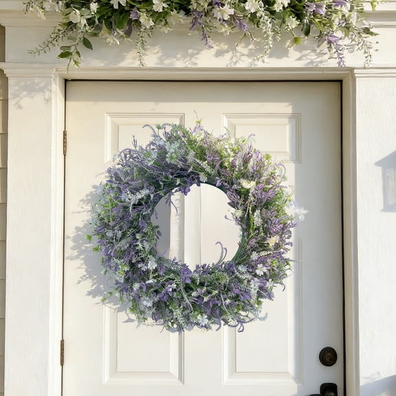Spring Summer Artificial Flower Wreath, 18 In Round, Multicolor Silk Look Blooms For Front Door Window Wall, Indoor Outdoor Reusable Plastic Vine Garland, Farmhouse Cottage Decor, Easy Clean