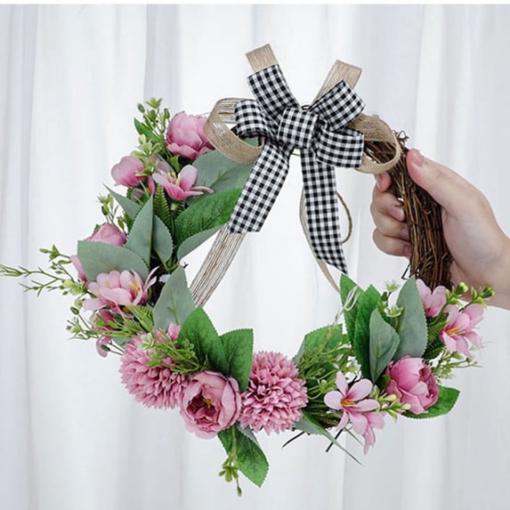Spring Summer Artificial Handmade Rose Peony Wreath with Bow for Any Room Pink Wreath Indoor Outdoor Decorations Window Wall Party Home Porch Farmhouse Decor