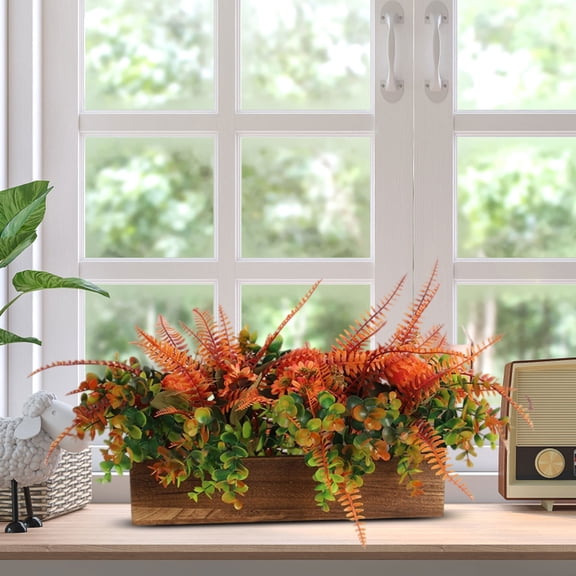 Spring & Summer Artificial Peony Eucalyptus Faux Floral Bouquet In Wooden Box - Home Dining Table Centerpiece Living Room Greenery Decor Indoor Home Office Desk Accent - Seasonal