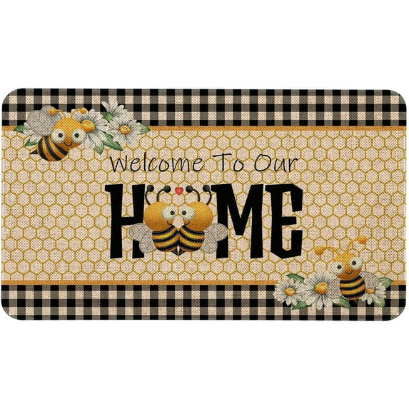 Spring Summer Bee Door Mat 30 X 17 Inch Welcome to Our Home Doormat Indoor Outdoor Entrance Floor Rug Non Slip Spring Summer Decor Rubber Welcome Mats