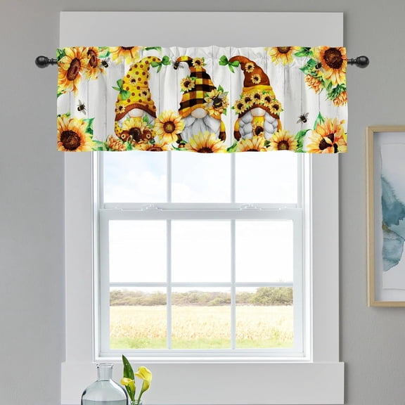 Spring Summer Bee Gnome Sunflower Curtains Valance for Windows, Seasonal Flower Polka Dot Plaid Short Half Topper Rod Pocket, Farmhouse Home Living Room Bedroom Door Decor 54