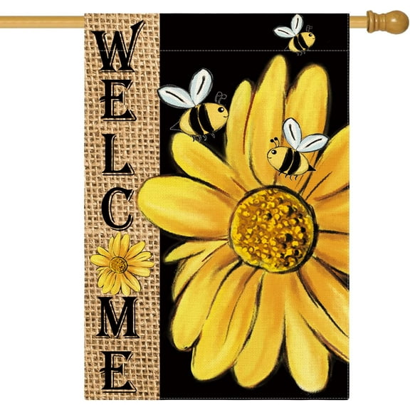 SM-XLHN Spring Summer Bee Sunflower Garden Flag 12x18 Inch Double Sided, Welcome Holiday Burlap Yard Outdoor Decoration