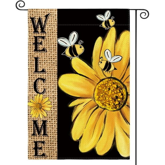 SM-XLHN Spring Summer Bee Sunflower Garden Flag 12x18 Inch Double Sided, Welcome Holiday Burlap Yard Outdoor Decoration
