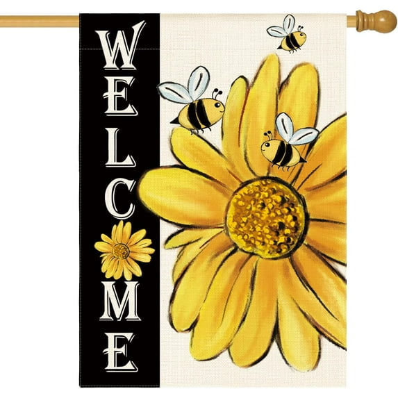 Spring Summer Bee Sunflower House Flag 28x40 Inch Double Sided, Welcome Holiday Yard Outdoor Decoration