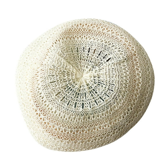 Spring Summer Beret Hat Vintage Hollow-out Hat Vacation Woven Travel Casual Art Hat (Beige)