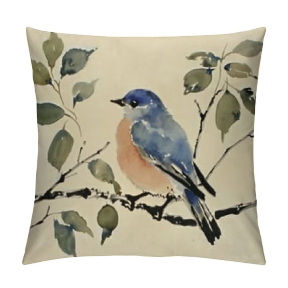 Spring Summer Birds Decorative Throw Pillow CoversChickadee Goldfinch Bluebird Porch Outdoor Home Decor, Sparrow Branches Vintage Couch Cushion Case