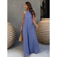thumbnail image 1 of Spring Summer Blue Backless A-Line Dress, Bohemian Style Elegant Dress for Beach Vacation Daily Casual Wear, 1 of 13