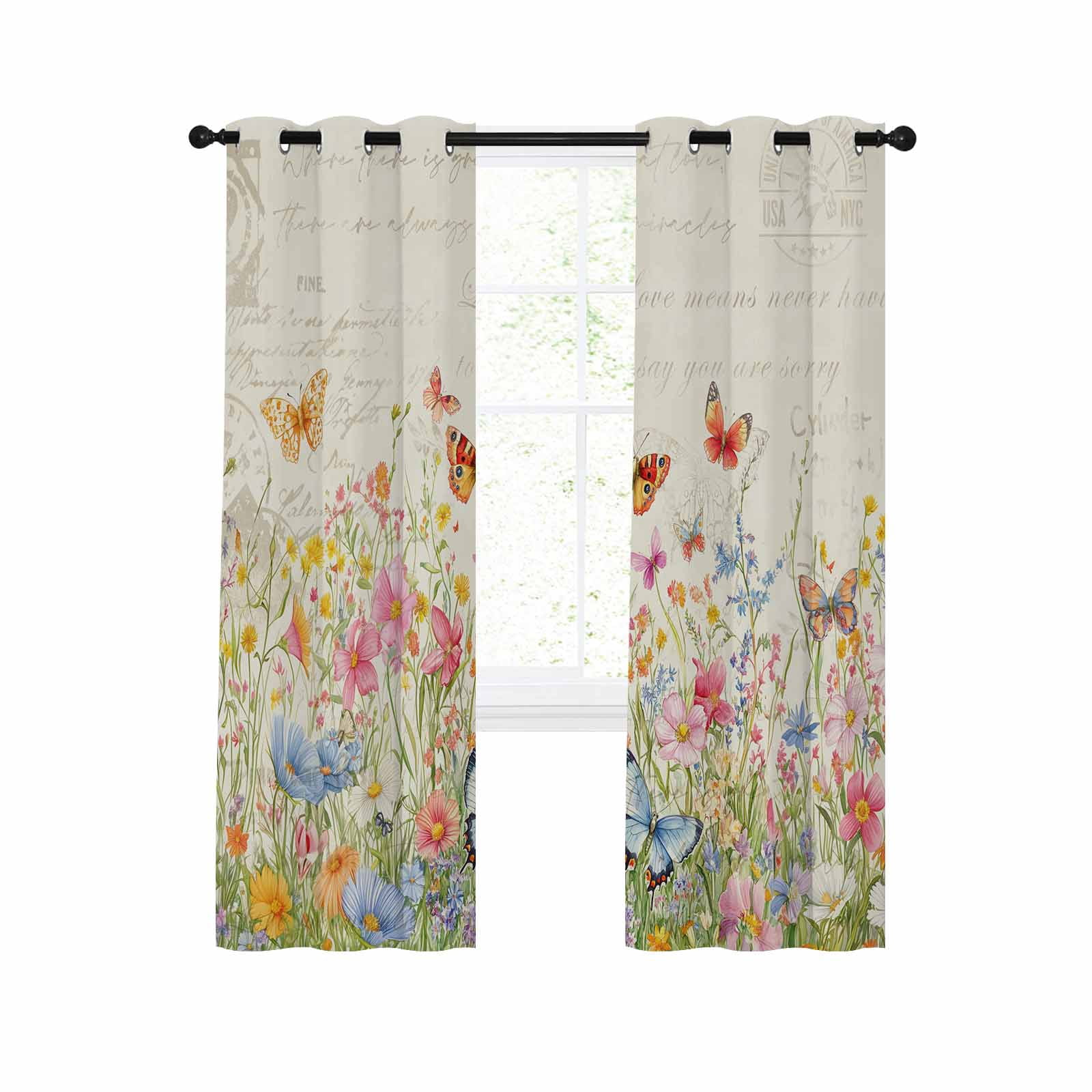 Spring Summer Botanical Blackout Curtains 96 Inches Long for Bedroom ...