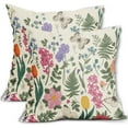 thumbnail image 1 of Spring Summer Botanical Print Pillow Covers 20x20 Set of 2 Vintage Purple Pink Green Floral Butterfly Plant Decorative Throw Pillow Cases Outdoor Farmhouse Decor for Sofa Couch Bed, 1 of 6